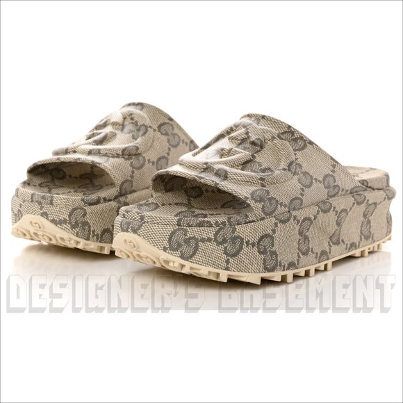 Gucci Other - GUCCI men's 12 beige Original GG rubber INTERLOCKING G Logo chunky Slide sandals